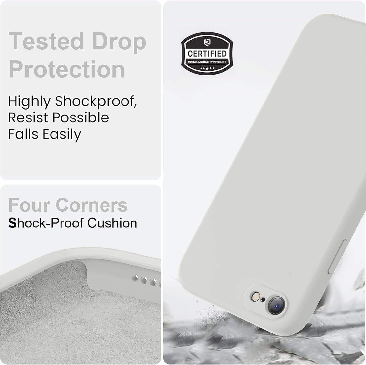 Vooii Funda para iPhone SE 20223rd2020, iPhone 87, silicona líquida mejorada con bordes cuadrados protección de cámara forro de microfibra suave