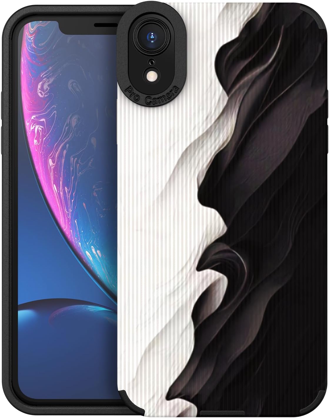 Funda de silicona compatible con iPhone XR para mujeres y niñas, TPU suave antigolpes, diseño aerodinámico de silicona, color negro