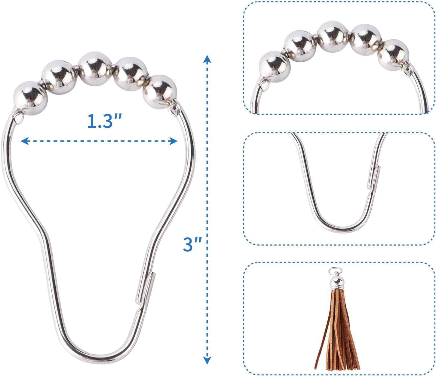 Anillos de cortina de ducha, 12 piezas de anillos de acero inoxidable, ganchos de ducha para barra de ducha de baño, juego de cortina de ducha