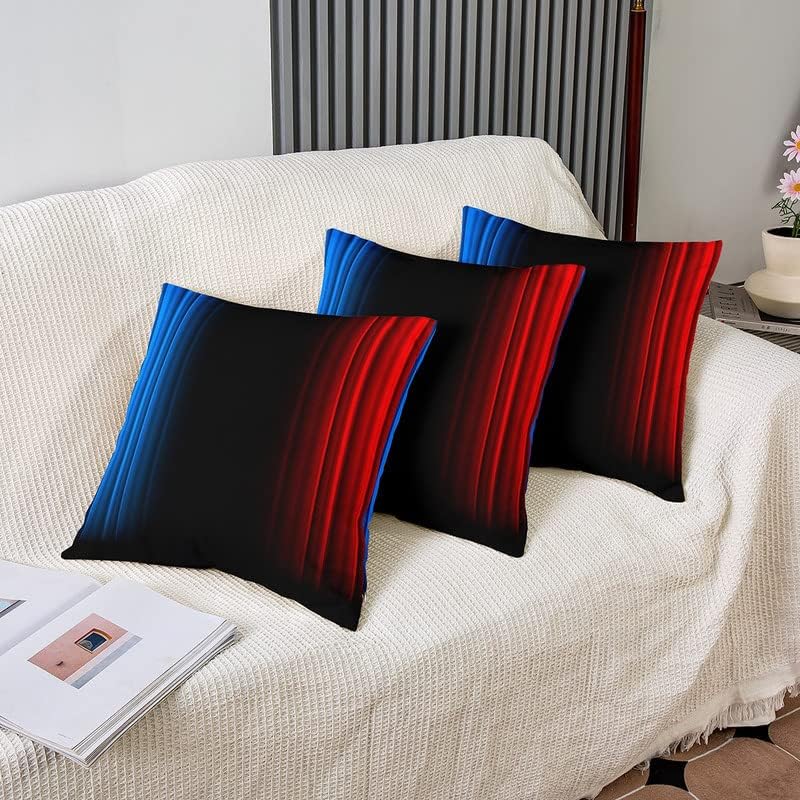 jejeloiu Funda de cojín geométrica abstracta degradada, funda de cojín a rayas azules, negras y rojas para decoración del hogar, sala de estar,