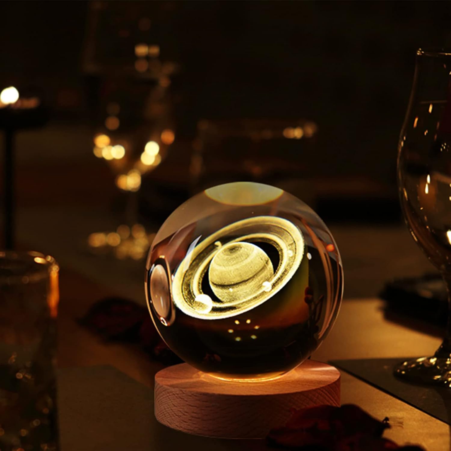 WXCGX Bola de cristal, bola de cristal con base LED, bola de cristal de galaxia 3D, luz nocturna de bola de cristal transparente para ella, regalo