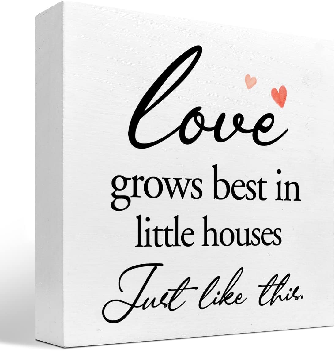 Cartel de madera Love Grows Best in Little Houses Just Like This para decoración de escritorio, citas inspiradoras, caja de madera para decoración