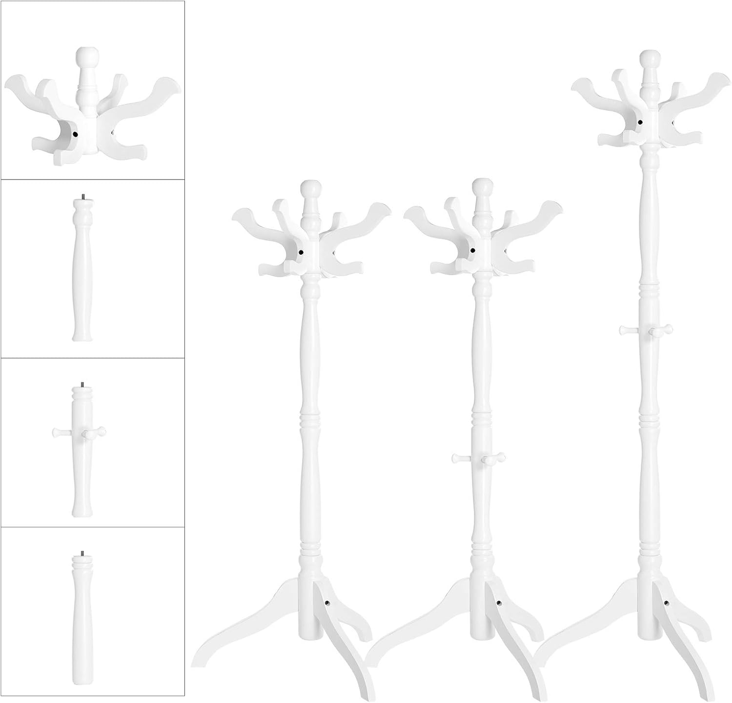 VASAGLE Perchero de pie independiente con 11 ganchos, abrigo de árbol de madera con base de madera maciza de caucho para abrigo, sombrero, ropa,