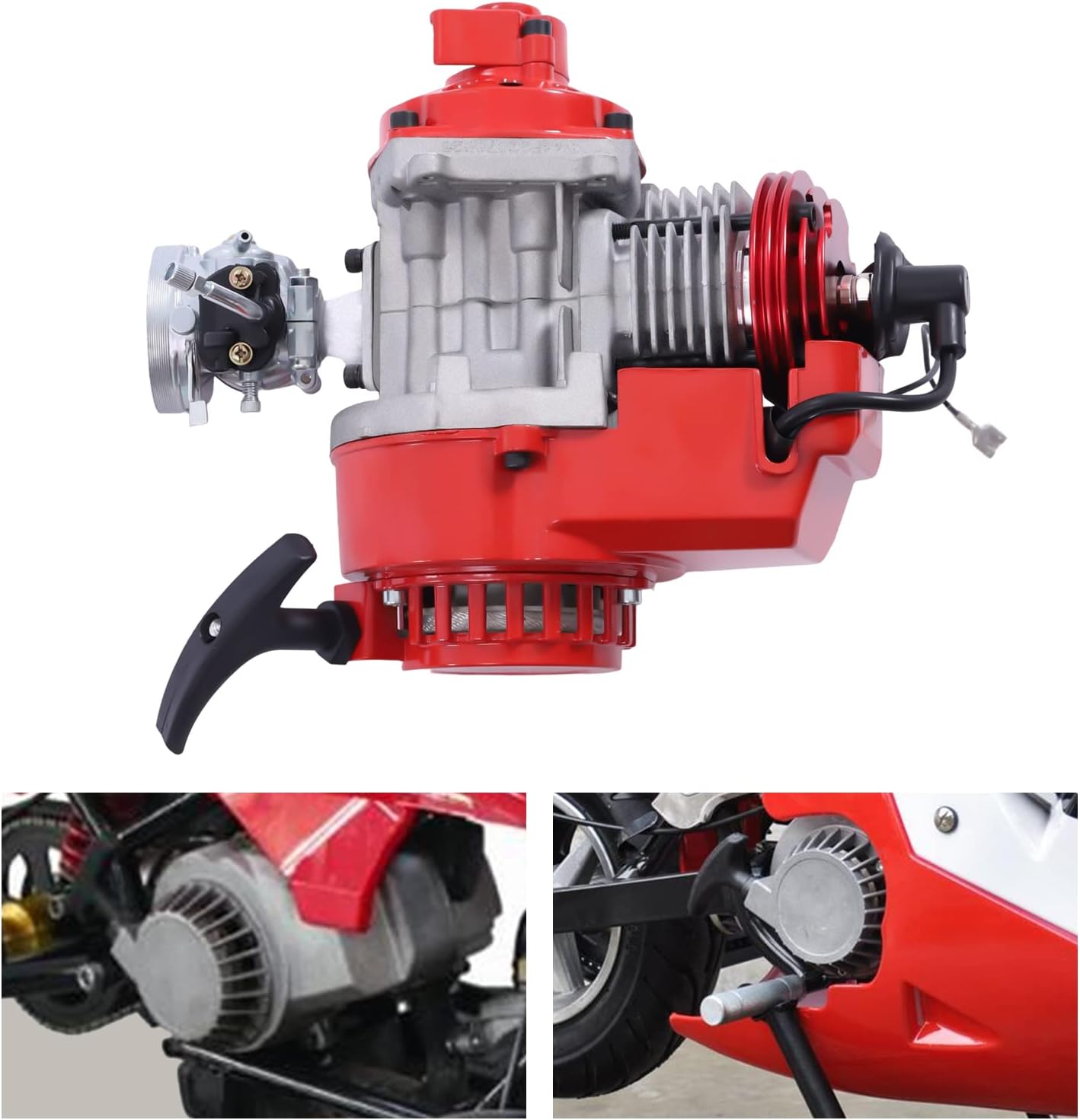 Kit de motor de 49 CC modificado de 6 dientes 25 H cadena de tracción motor de arranque de 2 tiempos de aire forzado motor de gasolina para mini