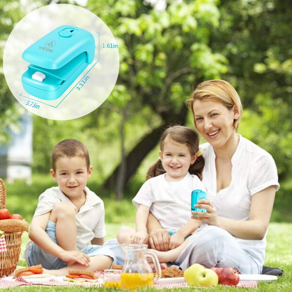 Mini sellador de bolsas, máquina portátil de sellado térmico de bolsas con cortador, sellador de bolsas de chips 2 en 1 de mano para bolsas de