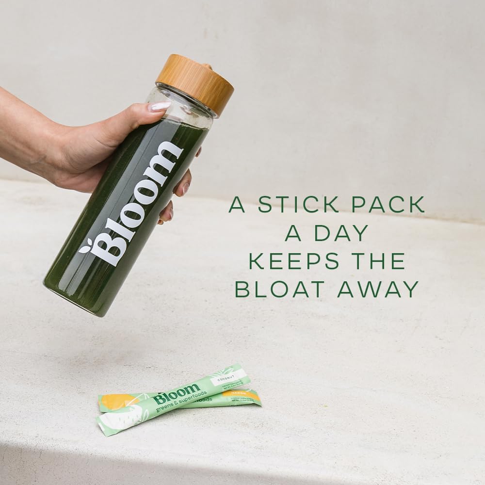 Bloom Nutrition Superfood Greens – Paquetes de barras en polvo, enzimas digestivas con probióticos y prebióticos, salud intestinal, alivio de la