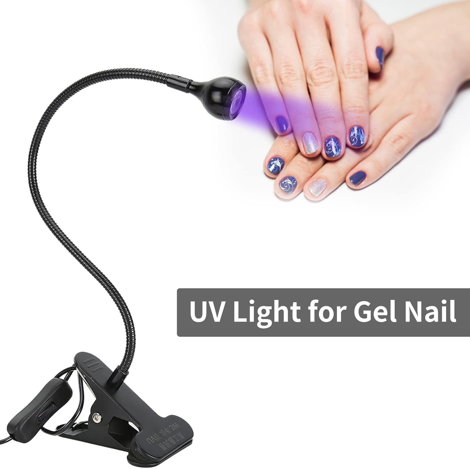 GOWENIC Lámpara LED UV, lámpara de curado de pegamento UV portátil USB, cuello de cisne, luz ultravioleta con clip para uñas de gel, reparación de