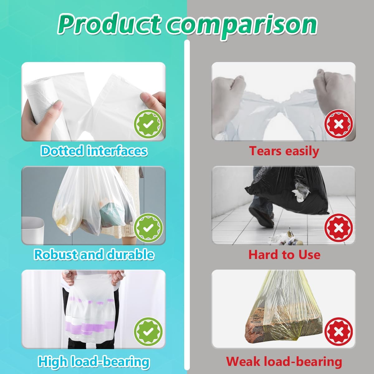 Bolsas de basura blancas para baño de 4 galones, 60 bolsas de basura pequeñas, 15 litros, 17.3 pulgadas x 19.6 pulgadas