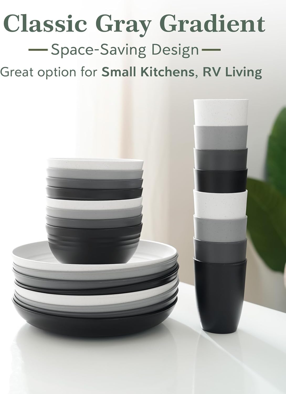 GENLGE Juego de 8 platos de paja de trigo de 10 pulgadas, platos de cocina aptos para microondas, platos reutilizables irrompibles para exteriores,