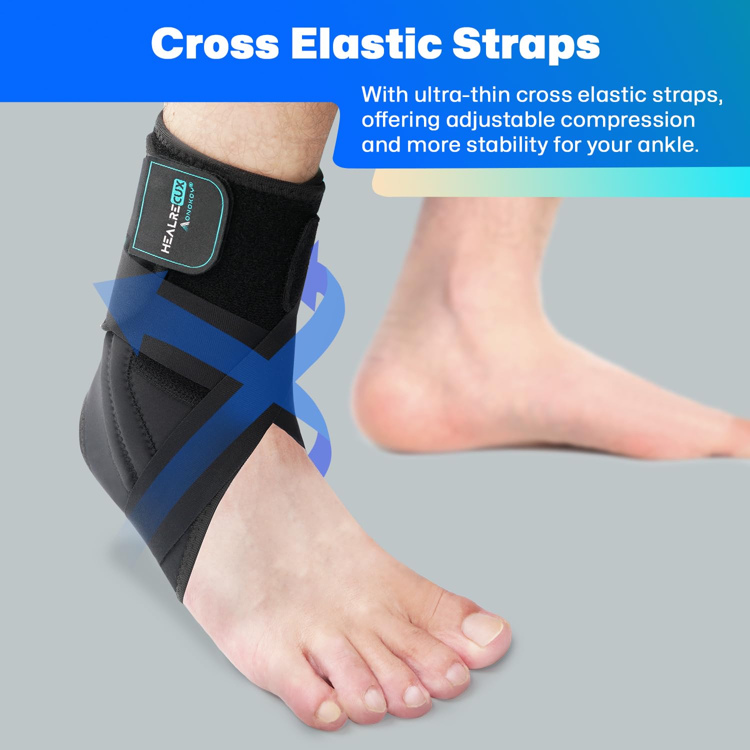 Healrecux Tobillera para mujeres y hombres, soporte de tobillo ajustable para recuperación de lesiones de tobillo esguinces con soporte de resortes