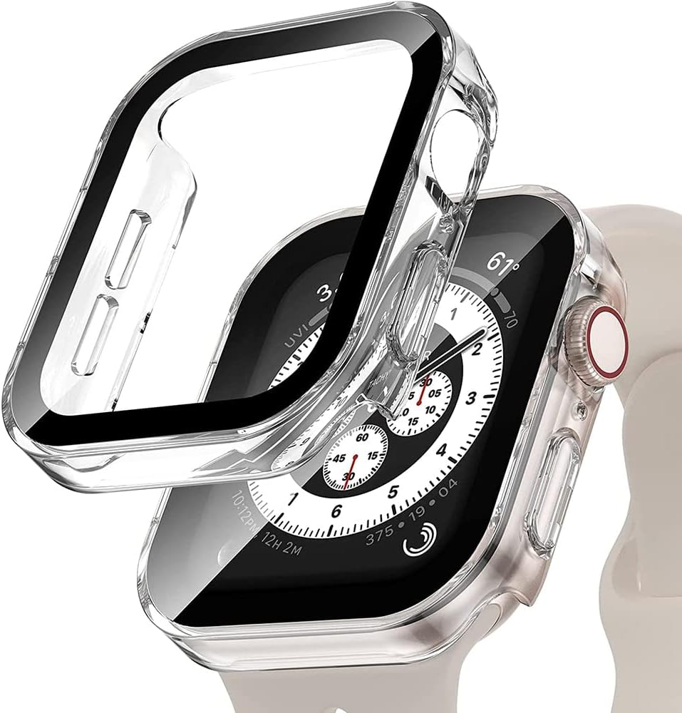 Funda y cristal para Apple Watch Serie 8 de 1.772 in, 1.614 in, 1.732 in, 1.575 in, protector de pantalla impermeable, accesorios para parachoques