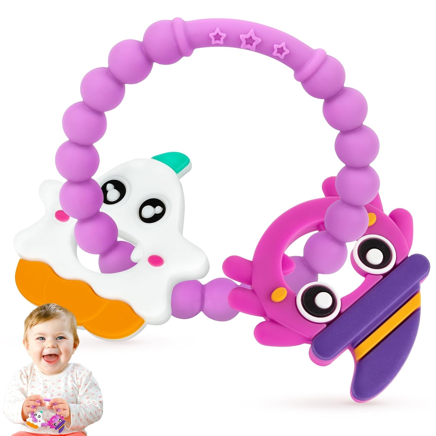 Juguetes de Halloween para bebés, mordedores de anillo para bebés de 0 a 6 meses, agarre de Halloween, juguetes de silicona para masticar, para