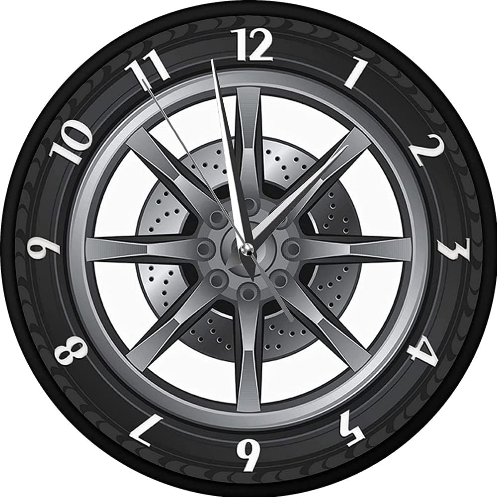 Reloj de pared de metal con forma de neumático de automóvil, diseño moderno, silencioso, sin tictac, funciona con pilas, para sala de estar y