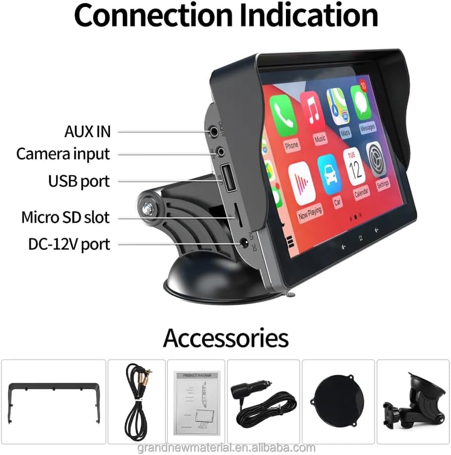 Radio de coche de 7 pulgadas con Apple Carplay y Android Auto inalámbrico estéreo IPS pantalla táctil con Bluetooth manos libresMirror LinkGoogle y