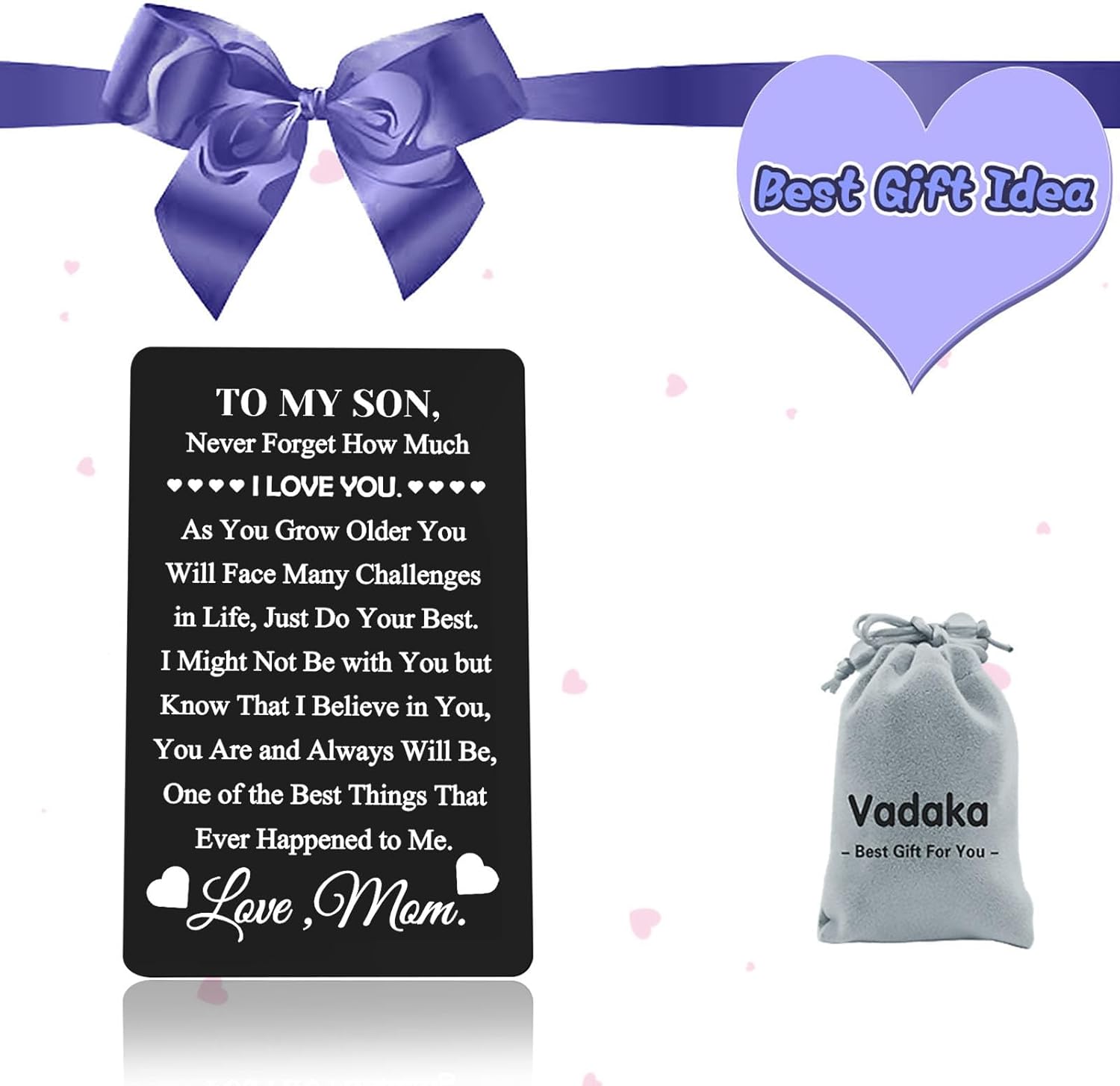 Regalos inspiradores de mamá papá con texto en inglés “To My Son” (“To My Son”), tarjeta grabada con cita inspiradora, tarjeta de metal con texto en