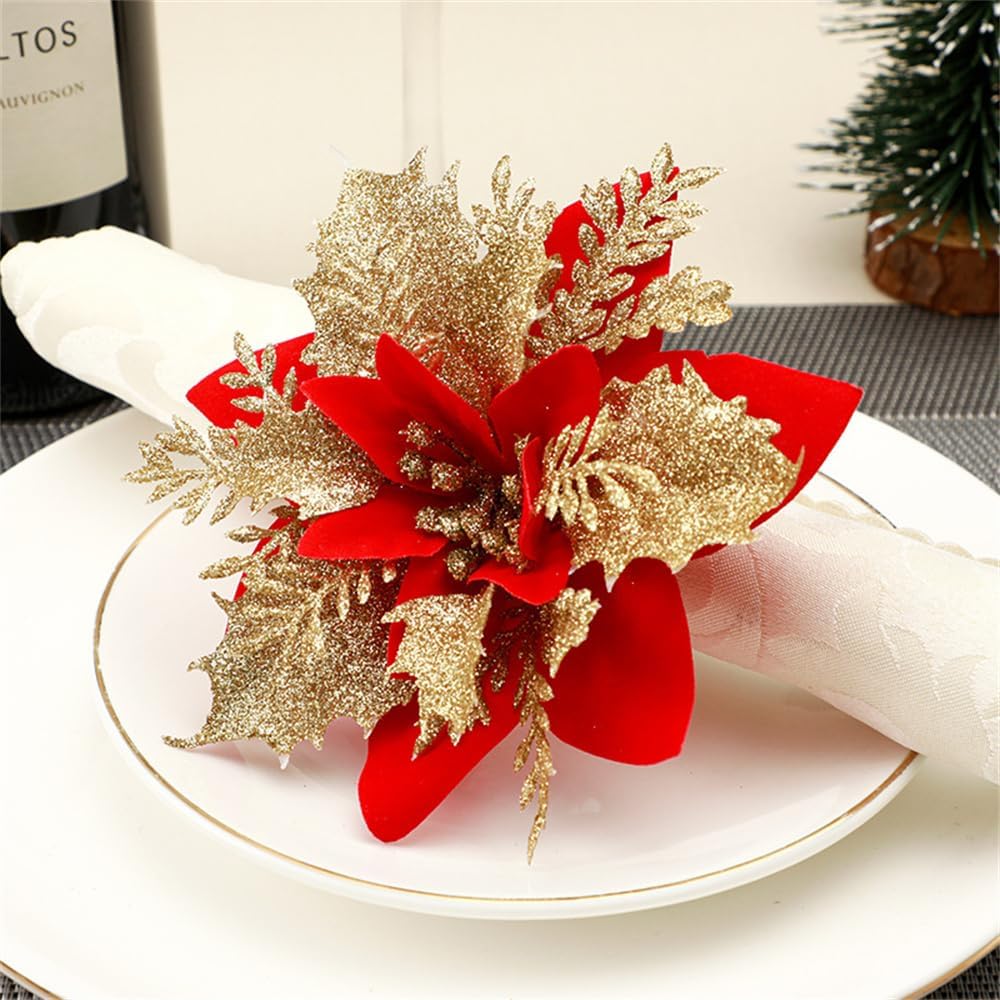 Juego de 6 servilleteros artificiales de Navidad para bodas, fiestas, banquetes, cenas de Navidad, delicadas hebillas, recuerdos decorativos (C)