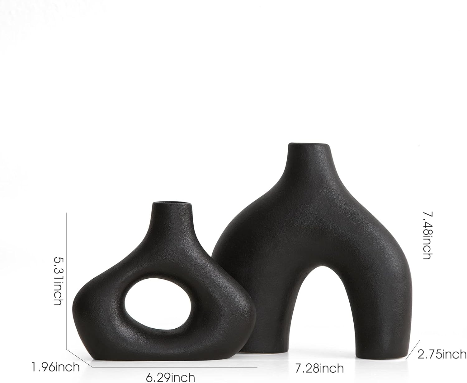 Juego de 2 jarrones de cerámica negra para decoración moderna del hogar, jarrones redondos mate para hierba de las pampas, jarrones de flores