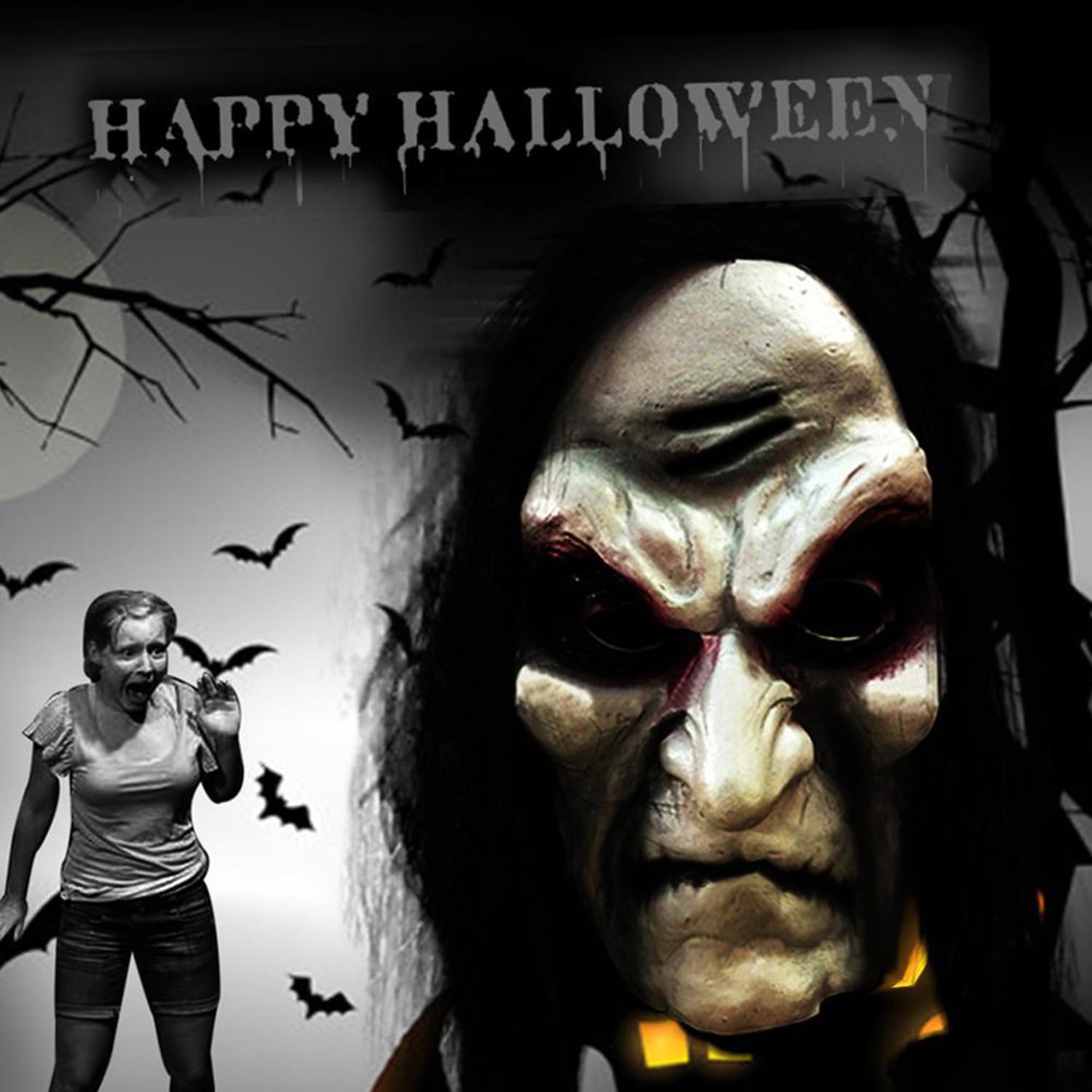 VICDUEKG Máscara aterradora de Halloween con pelo largo, máscara de diablo de terror para cosplay, fiesta espeluznante, disfraz de Halloween,
