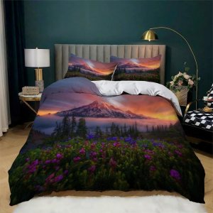 Juego de funda de edredón tamaño individual, color naranja oscuro, estampado de vista, funda de edredón de microfibra suave y 2 fundas de almohada Juego de funda de edredón tamaño individual, color naranja oscuro, estampado de vista, funda de edredón de microfibra suave y 2 fundas de almohada