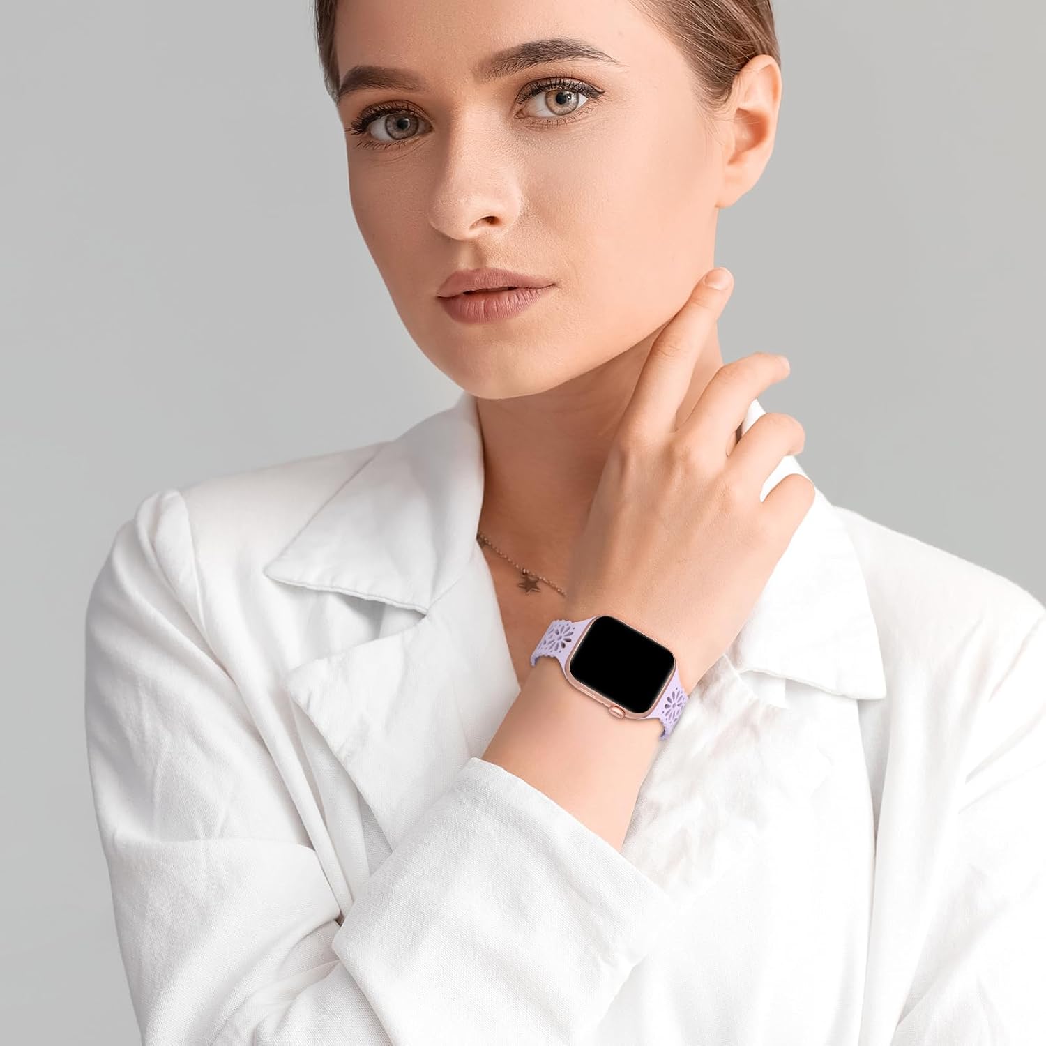 Paquete de 6 correas de silicona huecas de encaje compatibles con Apple Watch de 1.496 in 1.575 in 1.614 in 1.654 in 1.732 in 1.772 in 1.929 in,
