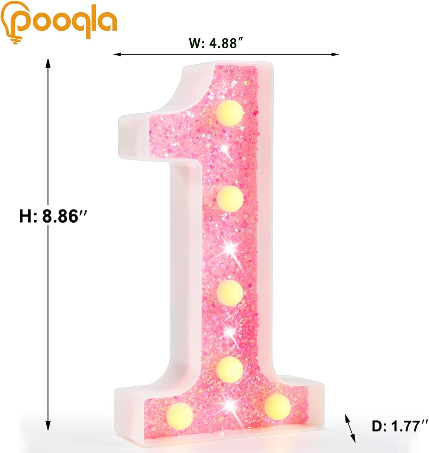 Pooqla Números de marquesina, números iluminados con pilas, números iluminados con purpurina para fiesta de cumpleaños, números LED brillantes para