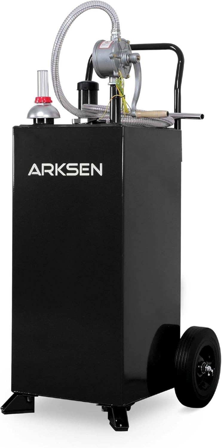 ARKSEN Tanque de almacenamiento de combustible portátil de 30 galones, resistente bomba de gas y diésel con ruedas, para automóvil, camión,