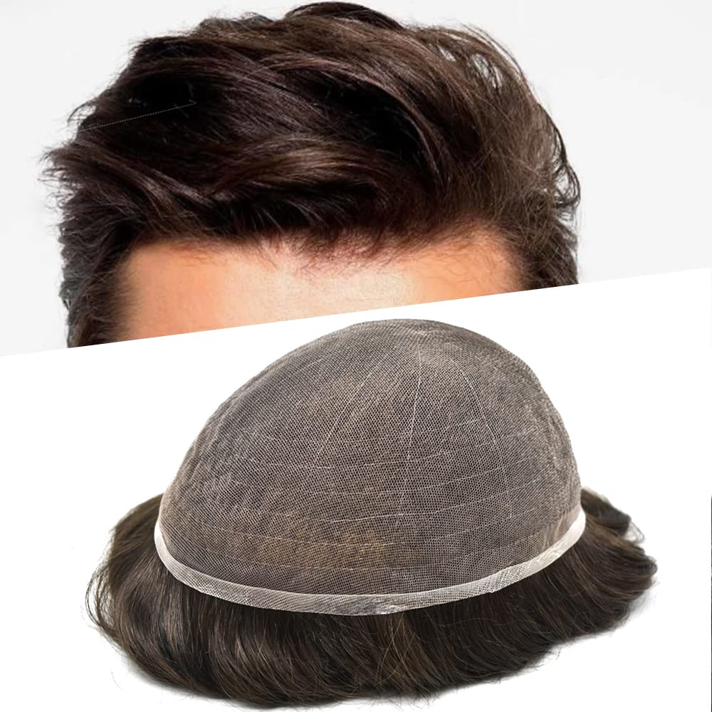 Sistema de cabello para hombre, encaje suizo transparente, para hombre, tipo tupé, sistema de reemplazo de cabello, postizo para hombres, cabello