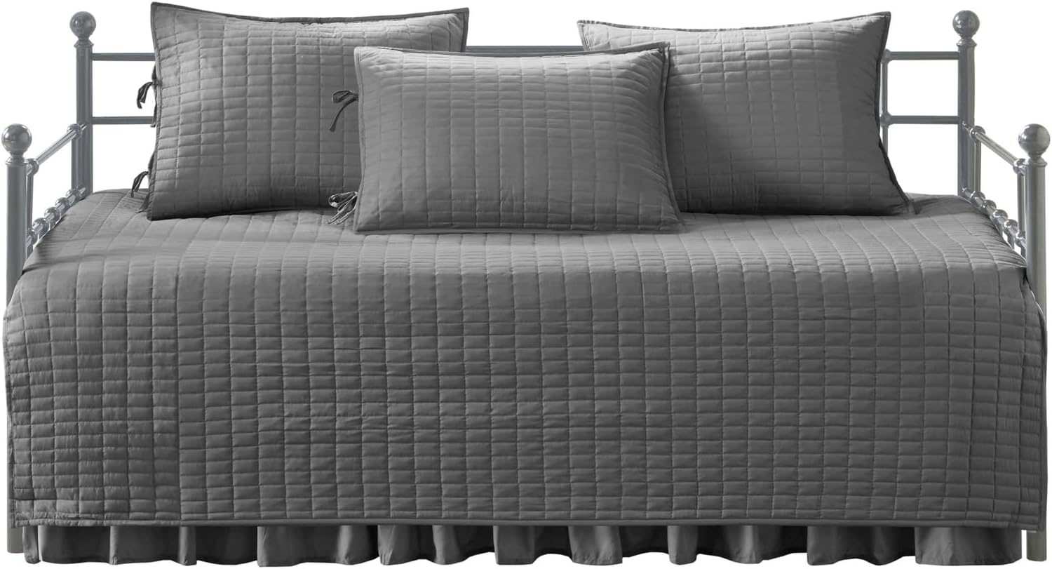 Comfort Spaces – Lujosa manta de verano con diseño de doble costura, ligera, suave, para todas las estaciones, con faldón, funda a juego, gris