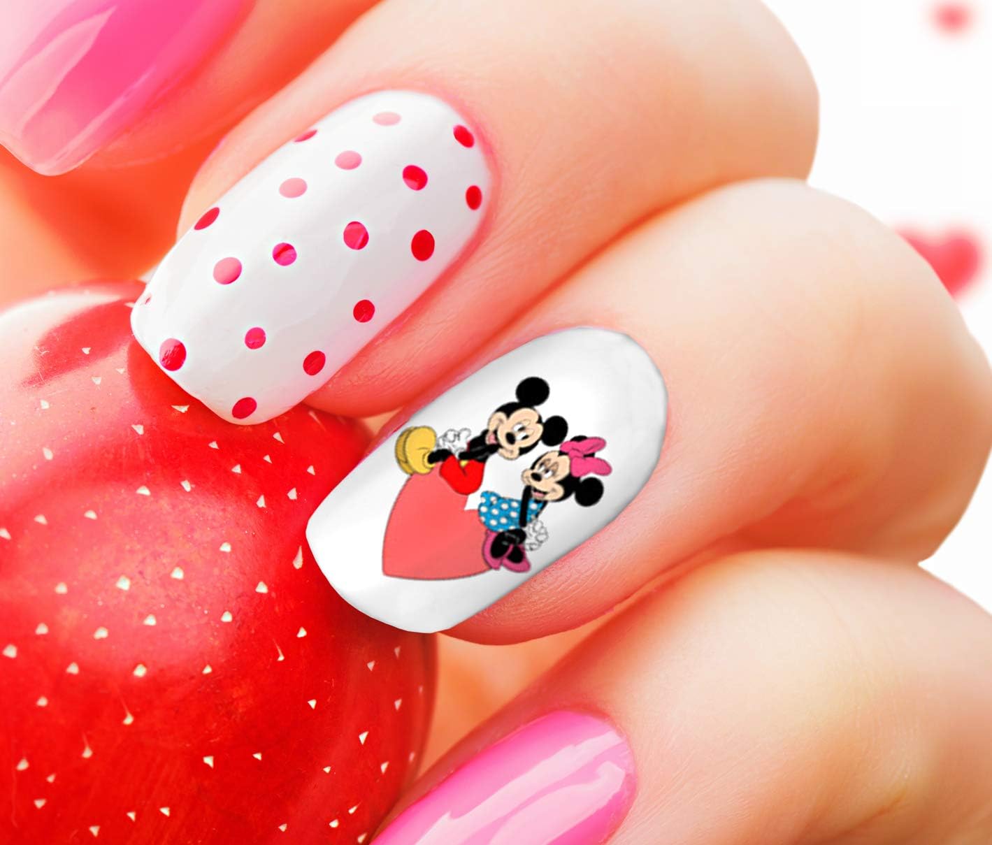 Calcomanías de arte de uñas de Mickey Mouse y Minnie Mouse para el día de San Valentín, calidad de salón