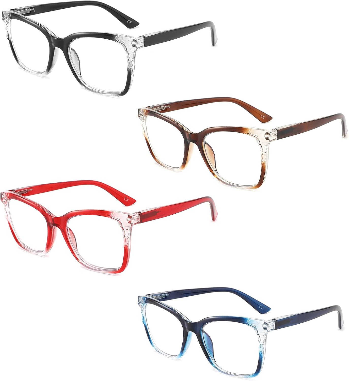 IVNUOYI Paquete de 4 lentes de lectura para mujeres y hombres, lectores de bloqueo de luz azul, lentes con marco de mariposa con bisagras de resorte