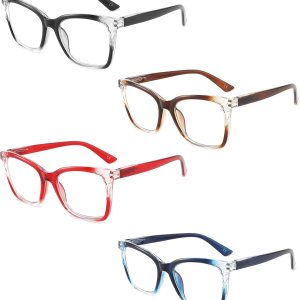 IVNUOYI Paquete de 4 lentes de lectura para mujeres y hombres, lectores de bloqueo de luz azul, lentes con marco de mariposa con bisagras de resorte IVNUOYI Paquete de 4 lentes de lectura para mujeres y hombres, lectores de bloqueo de luz azul, lentes con marco de mariposa con bisagras de resorte