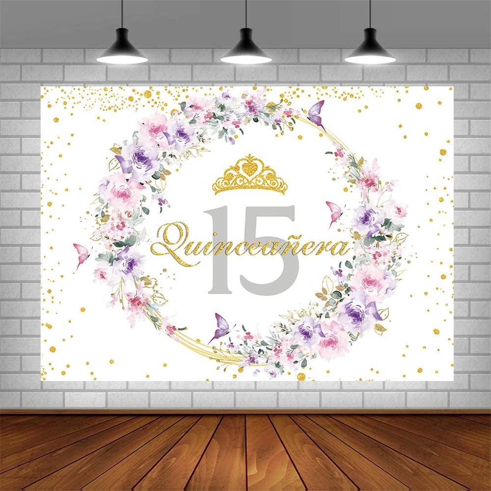 SENDY Telón de fondo de quinceañera de 10 x 7 pies para niña, México, 15 años, suministros de fiesta de cumpleaños para niñas, fondos de fotografía,