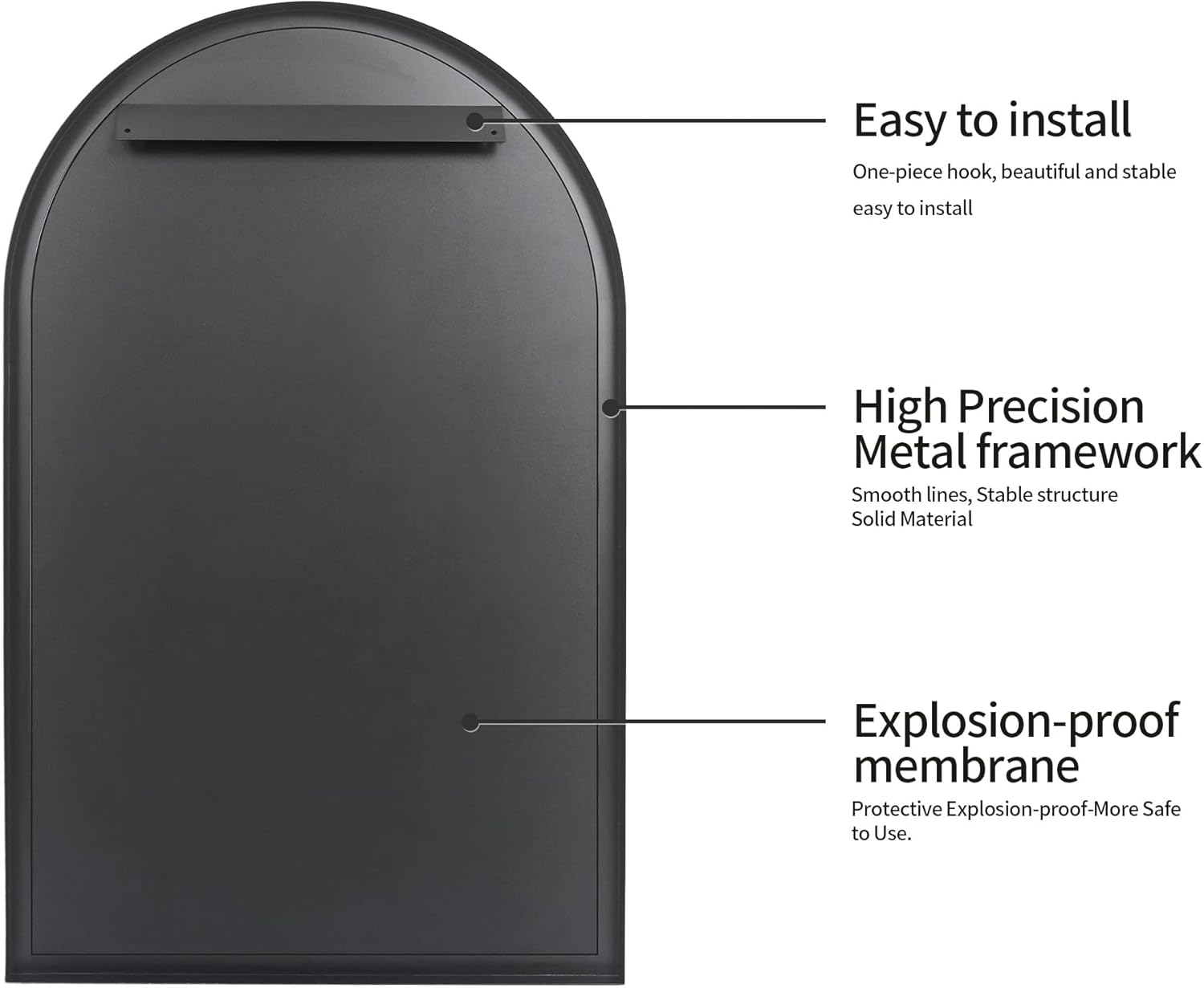 FUMANGO Espejo de arco negro, espejo de pared de 24 x 36 pulgadas, espejo decorativo grande para tocador, espejos de baño arqueados para pared,