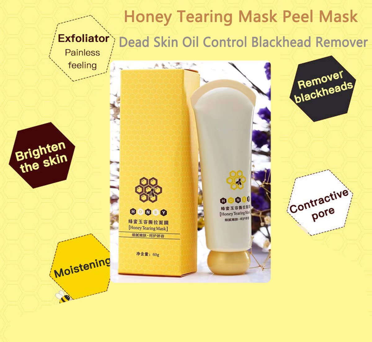 Máscara facial rasgante de miel, control de aceite, sin dolor, espinillas y piel muerta, mascarilla facial de 24 unidades, máscara de miel para