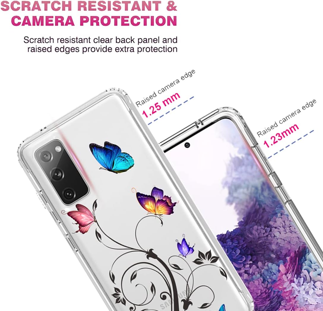Vavies Funda para Galaxy S20 5G, SM-G981U con protector de pantalla de vidrio templado, cuerpo completo transparente con protección de diseño floral