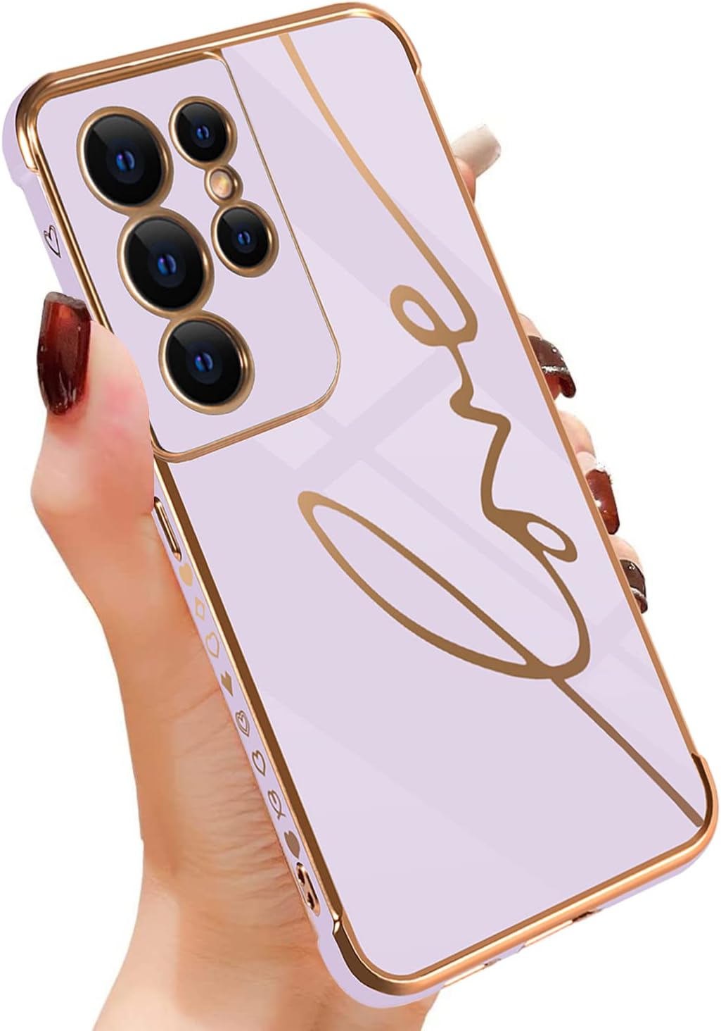 Funda compatible con Samsung Galaxy S21 Ultra 5G de 6.8 pulgadas con bonito corazón de amor lateral y patrón de letras de amor chapado para mujeres