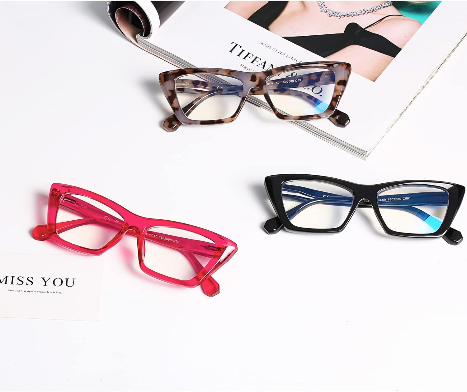 DOOViC Paquete de 3 lentes de lectura a la moda para mujer, diseño de ojo de gato con bloqueo de luz azul, lectores de computadora