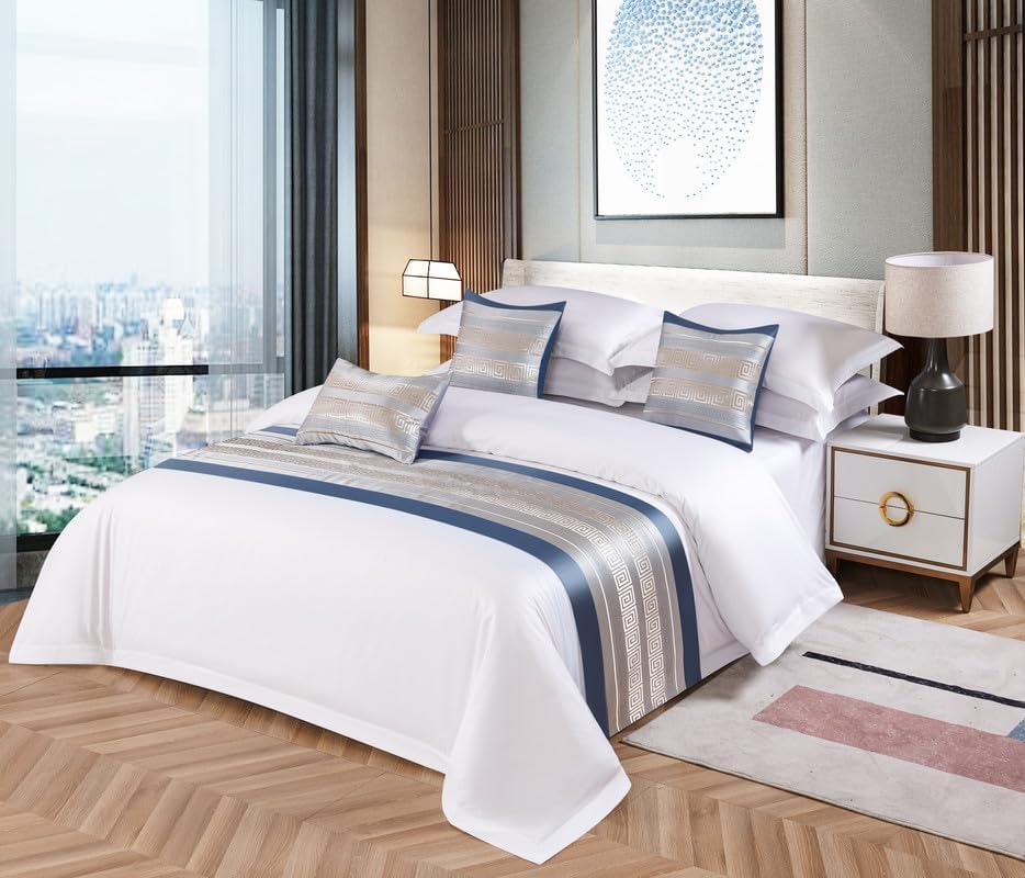 OSVINO Camino de cama a rayas, bufanda de cama de microfibra de lujo, protector de ropa de cama versátil, camino de mesa moderno, bufandas de cama