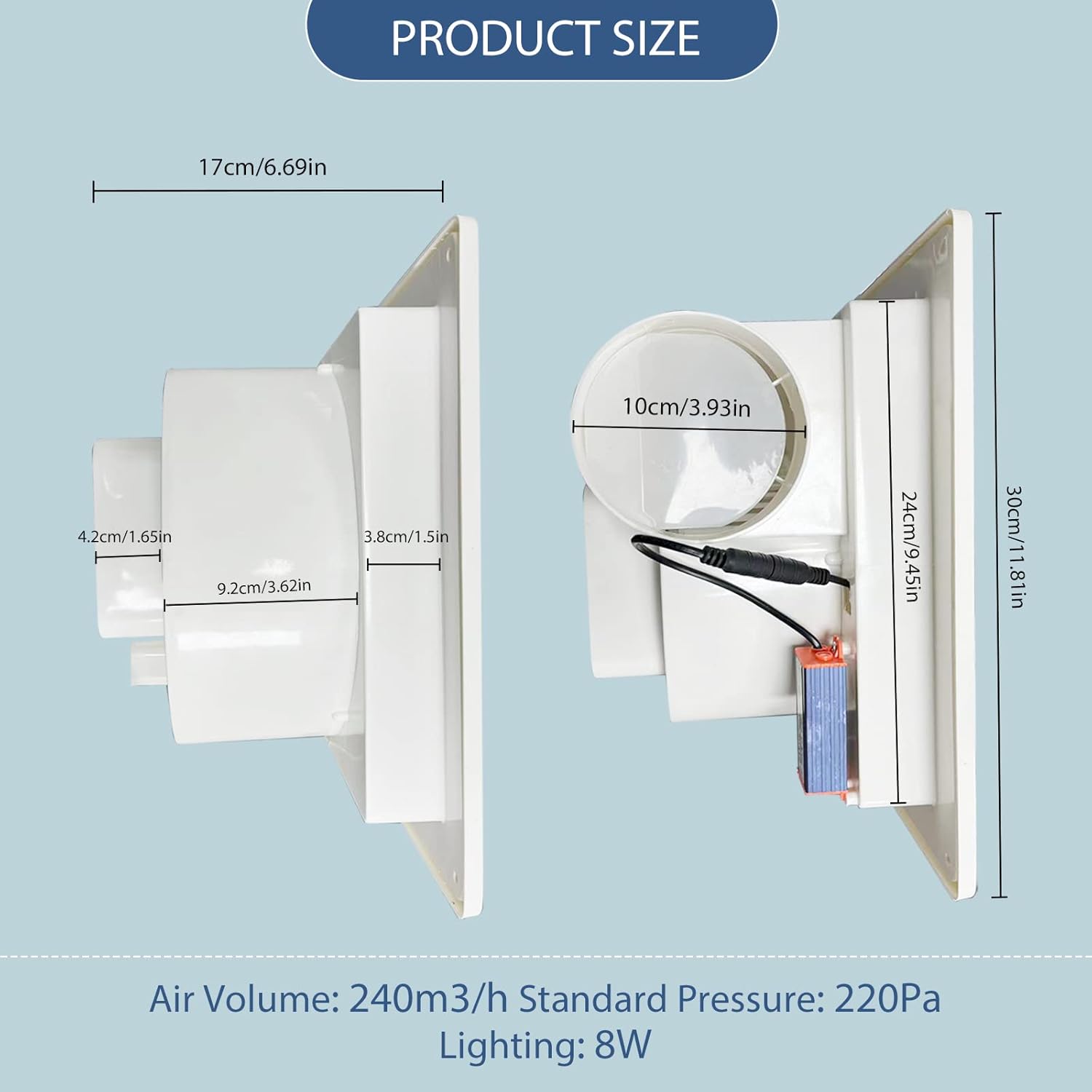 AmaCielo Extractor de baño con luz, ventilador de ventilación de baño, ventilador de baño silencioso 1.0 Sones 110 CFM, ventilador de ventilación de