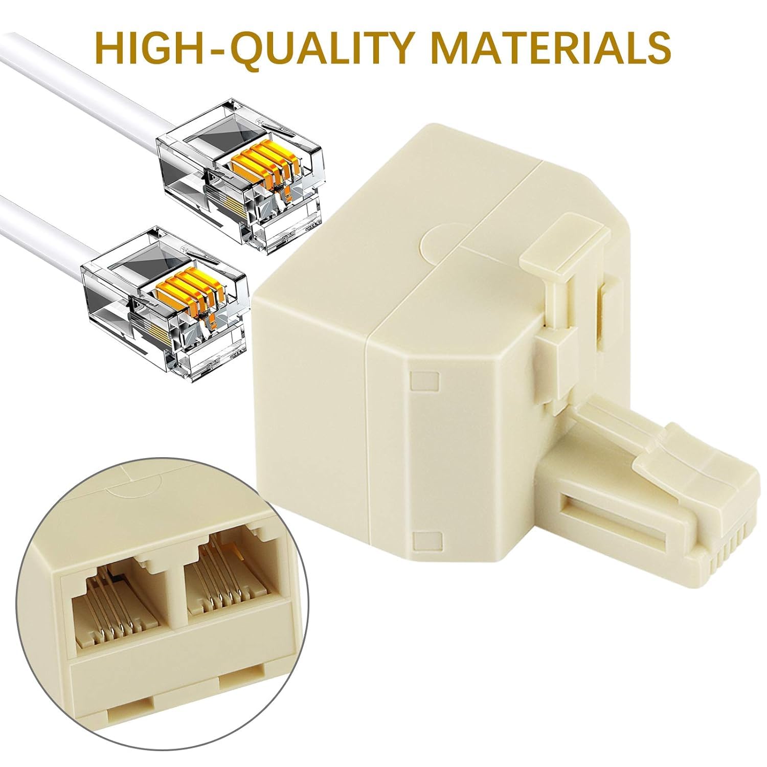 Uvital Adaptador de pared dúplex RJ11, divisor de línea de teléfono duplex, enchufe de pared de 1 a 2 convertidores modulares para oficina, hogar,