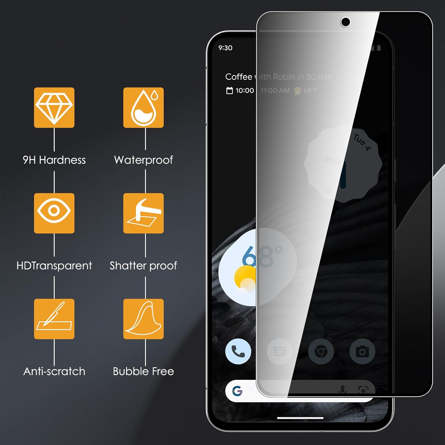 Paquete de 2+2 para Google Pixel 8 Pro Protector de pantalla de privacidad y protector de lente de cámara, vidrio templado 9H, antiespía, arañazos
