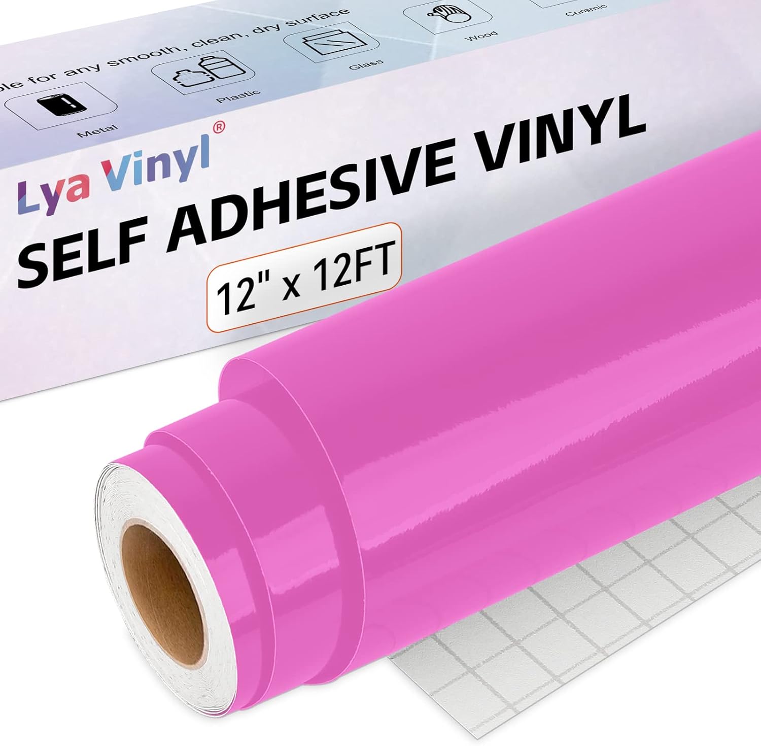 Lya Vinyl Rollo de vinilo permanente rosa brillante, 12 pulgadas x 12 pies, rollo de vinilo adhesivo permanente para exteriores para CRI-Cut,