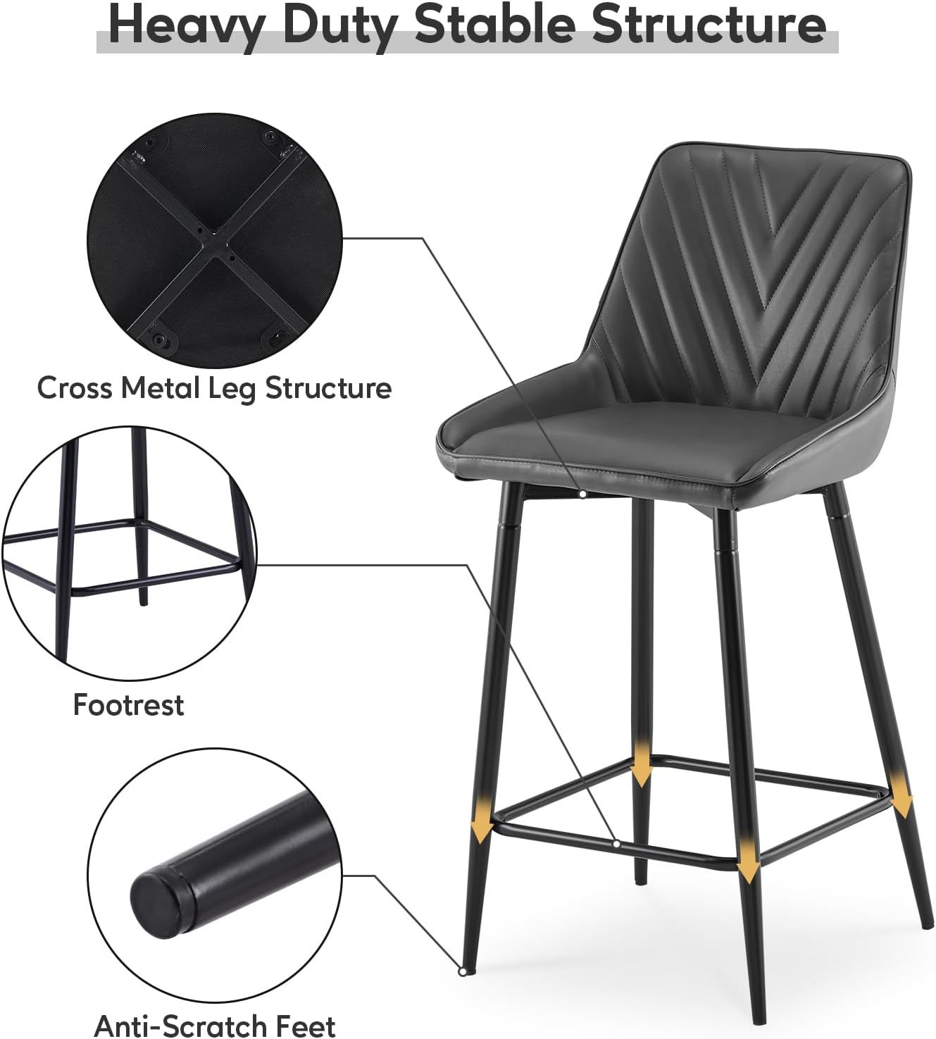 CLIPOP Juego de 4 taburetes de bar de altura de mostrador, taburete de bar de piel sintética con respaldo (patrón de flecha), asiento tapizado,