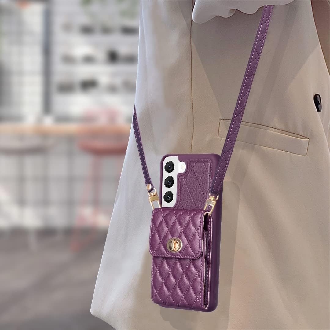 Asuwish Funda de teléfono para Samsung Galaxy S22 5G Funda tipo cartera con ranura para tarjeta de crédito, correa cruzada para el hombro, cordón