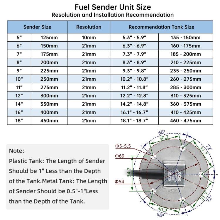 ARTILAURA Unidad de envío de combustible y kit de medidor de combustible para barco, remitente de combustible marino, 240-33ohmios, 14 pulgadas