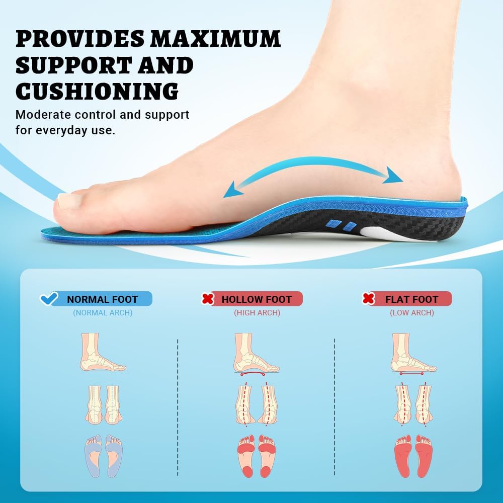 VALSOLE Plantilla de soporte de arco alto para fascitis plantar de más de 220 libras para hombres y mujeres, soporte resistente, para aliviar el