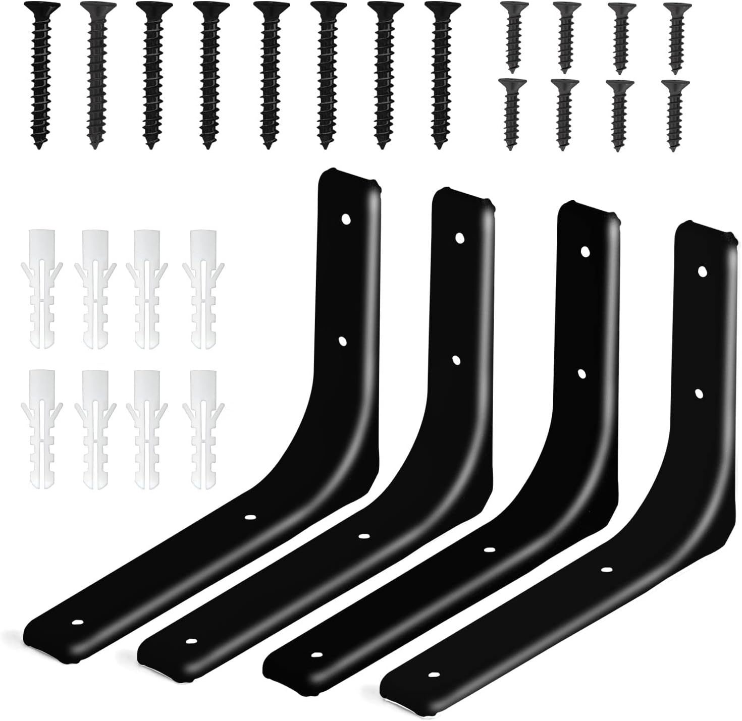 Paquete de 8 soportes de estante de 6 pulgadas, soporte flotante de 90 grados, soporte negro en forma de L, soporte de pared para estante (negro)