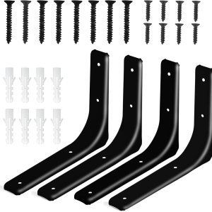 Paquete de 8 soportes de estante de 6 pulgadas, soporte flotante de 90 grados, soporte negro en forma de L, soporte de pared para estante (negro) Paquete de 8 soportes de estante de 6 pulgadas, soporte flotante de 90 grados, soporte negro en forma de L, soporte de pared para estante (negro)