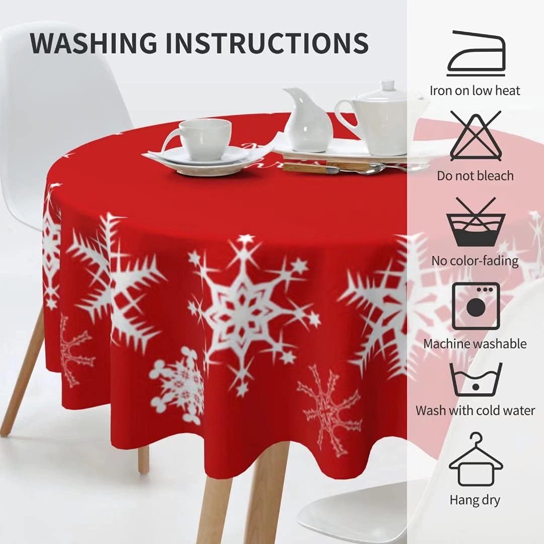 Mantel redondo de Navidad con diseño de copos de nieve de Navidad para cocina, comedor, decoración de mesa de poliéster lavable para mesa de bufé,