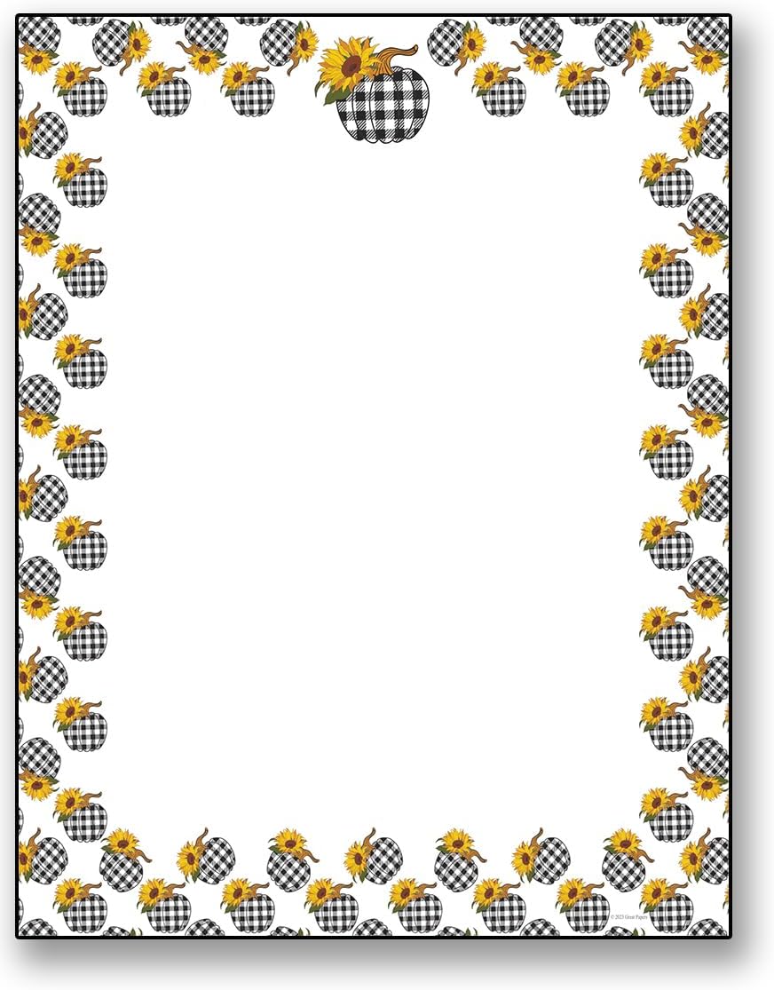 Sunny Plaid Pumpkin Stationery – 50 hojas membrete para Halloween y eventos de otoño